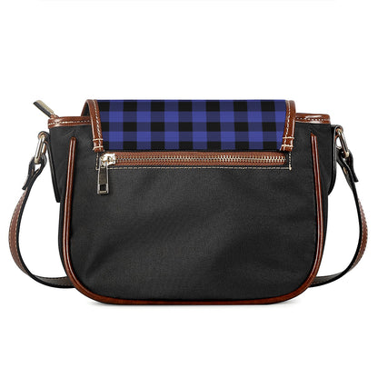 Navy Blue And Black Buffalo Check Print Saddle Bag