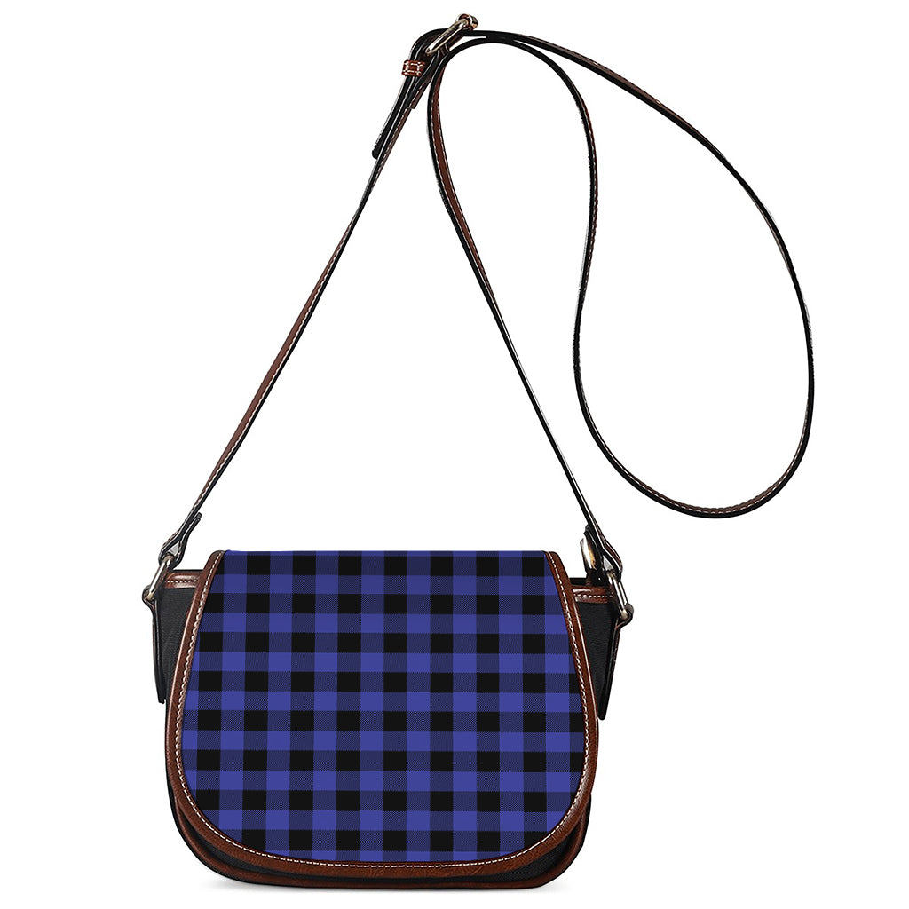 Navy Blue And Black Buffalo Check Print Saddle Bag
