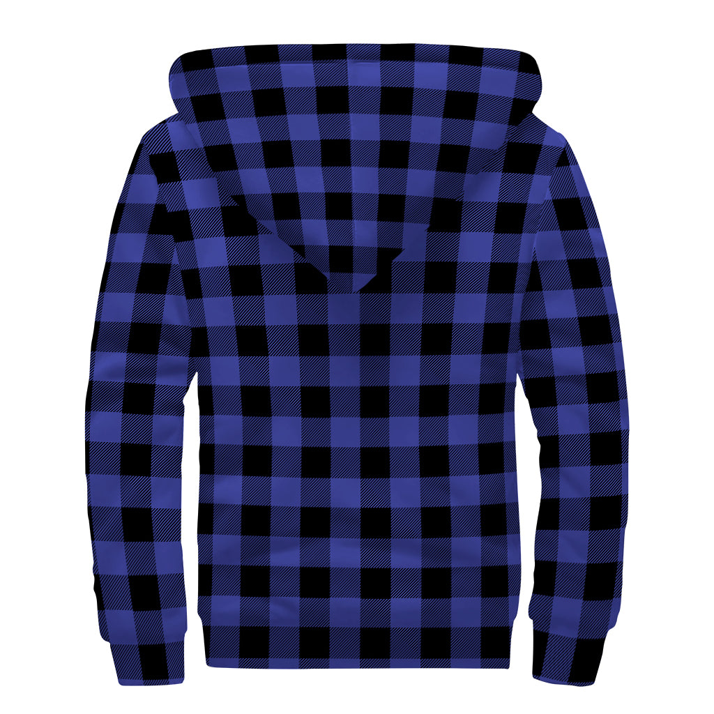 Navy Blue And Black Buffalo Check Print Sherpa Lined Zip Up Hoodie