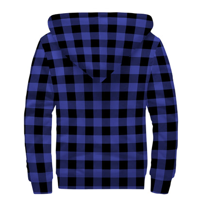 Navy Blue And Black Buffalo Check Print Sherpa Lined Zip Up Hoodie