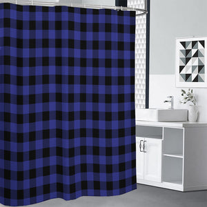 Navy Blue And Black Buffalo Check Print Shower Curtain