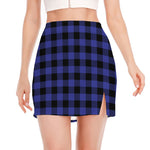 Navy Blue And Black Buffalo Check Print Side Slit Mini Skirt