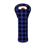 Navy Blue And Black Buffalo Check Print Single Neoprene Wine Tote