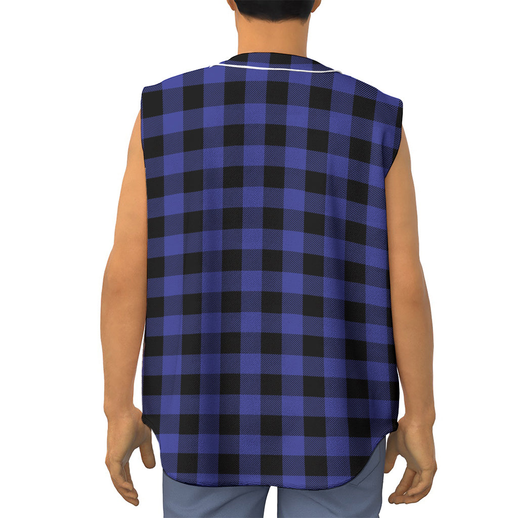 Navy Blue And Black Buffalo Check Print Sleeveless Baseball Jersey