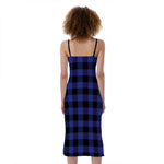 Navy Blue And Black Buffalo Check Print Slim Fit Midi Cami Dress