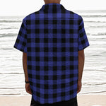 Navy Blue And Black Buffalo Check Print Textured Short Sleeve Shirt