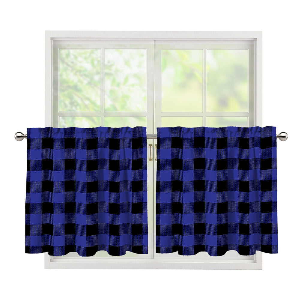 Navy Blue And Black Buffalo Check Print Tier Curtains