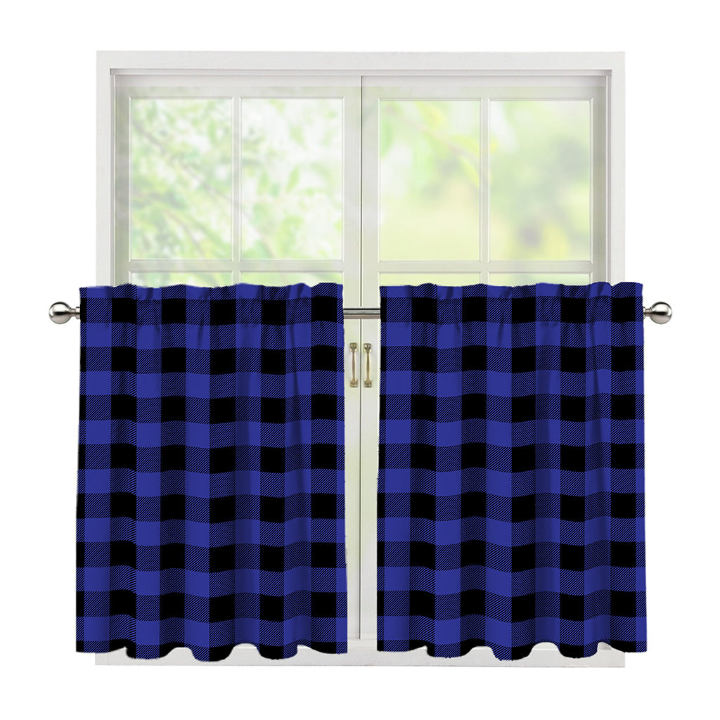 Navy Blue And Black Buffalo Check Print Tier Curtains
