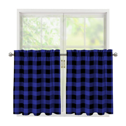 Navy Blue And Black Buffalo Check Print Tier Curtains