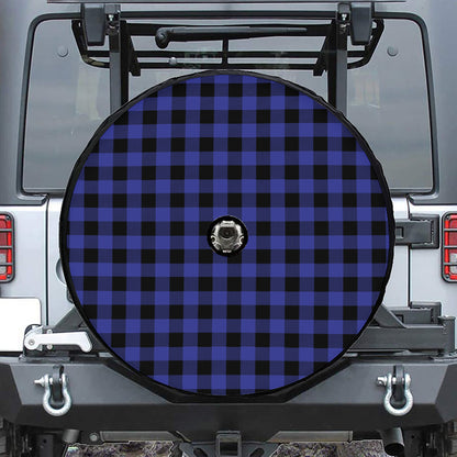 Navy Blue And Black Buffalo Check Print Tire Cover With Camera Hole