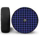 Navy Blue And Black Buffalo Check Print Tire Cover With Camera Hole