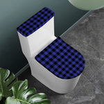 Navy Blue And Black Buffalo Check Print Toilet Lid And Tank Cover Set