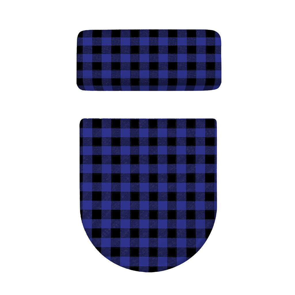 Navy Blue And Black Buffalo Check Print Toilet Lid And Tank Cover Set