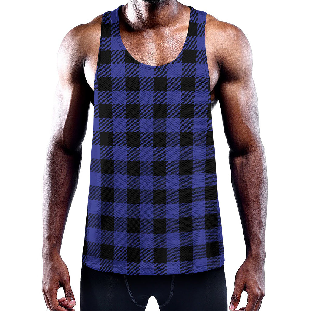 Navy Blue And Black Buffalo Check Print Training Tank Top