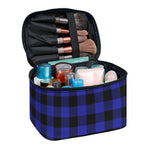 Navy Blue And Black Buffalo Check Print Travel Makeup Bag