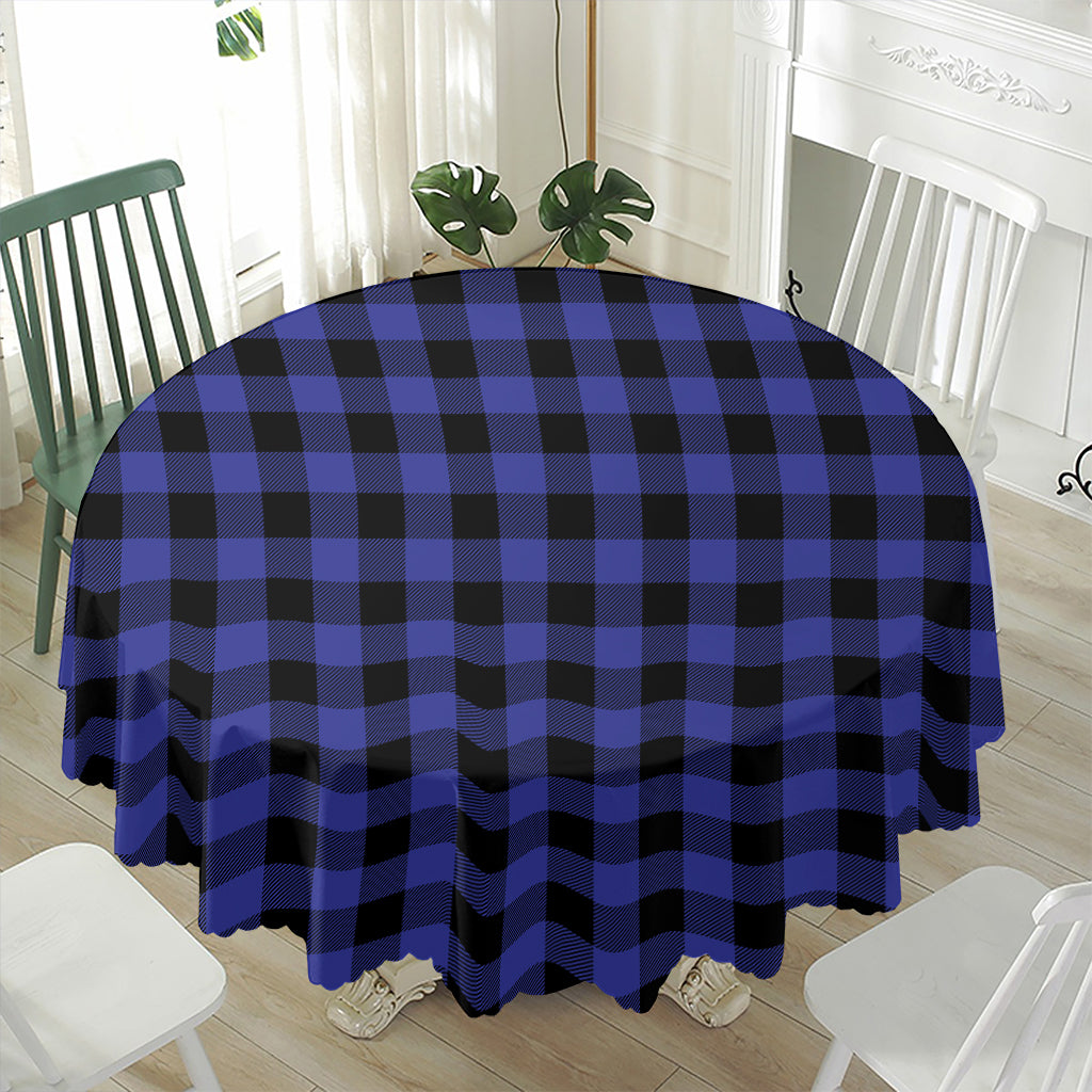 Navy Blue And Black Buffalo Check Print Waterproof Round Tablecloth