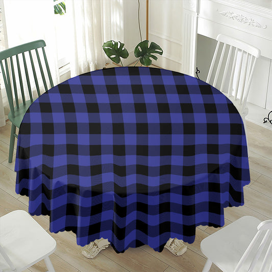 Navy Blue And Black Buffalo Check Print Waterproof Round Tablecloth