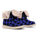 Navy Blue And Black Buffalo Check Print Winter Boots