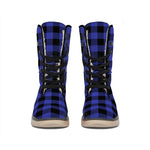 Navy Blue And Black Buffalo Check Print Winter Boots