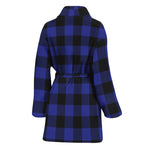 Navy Blue And Black Buffalo Check Print Women's Bathrobe