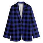 Navy Blue And Black Buffalo Check Print Women's Blazer