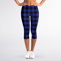 Navy Blue And Black Buffalo Check Print Women's Capri Leggings