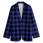 Navy Blue And Black Buffalo Check Print Women's Cotton Blazer