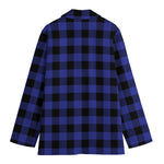 Navy Blue And Black Buffalo Check Print Women's Cotton Blazer