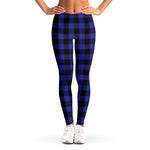 Navy Blue And Black Buffalo Check Print Women's Leggings