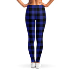 Navy Blue And Black Buffalo Check Print Women's Leggings