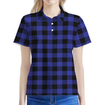 Navy Blue And Black Buffalo Check Print Women's Polo Shirt