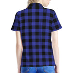 Navy Blue And Black Buffalo Check Print Women's Polo Shirt