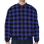 Navy Blue And Black Buffalo Check Print Zip Sleeve Bomber Jacket