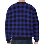 Navy Blue And Black Buffalo Check Print Zip Sleeve Bomber Jacket