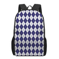 Navy Blue And White Argyle Pattern Print 17 Inch Backpack
