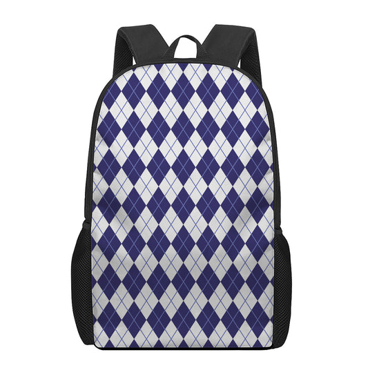 Navy Blue And White Argyle Pattern Print 17 Inch Backpack