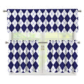 Navy Blue And White Argyle Pattern Print 3 Piece Kitchen Curtains