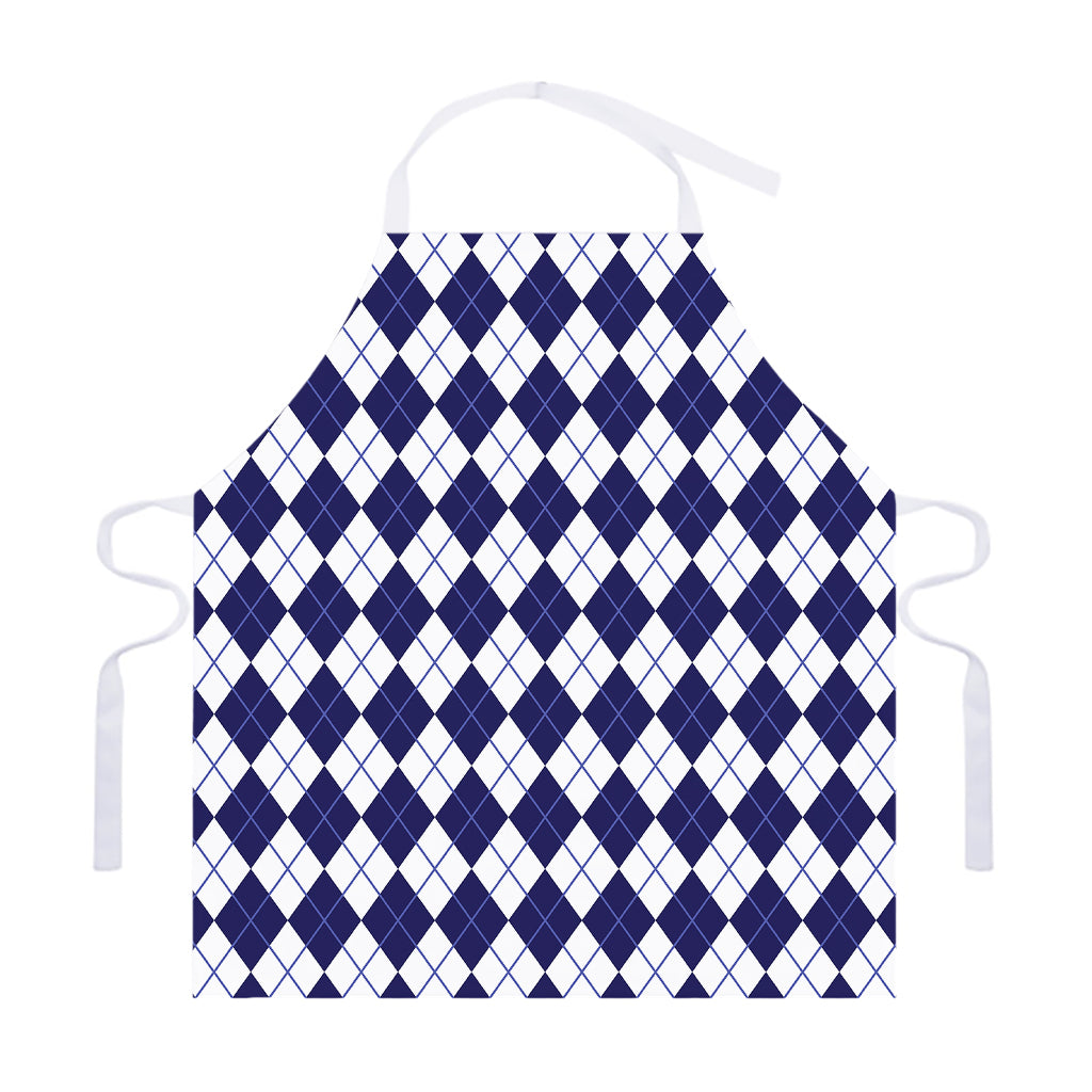 Navy Blue And White Argyle Pattern Print Adjustable Apron