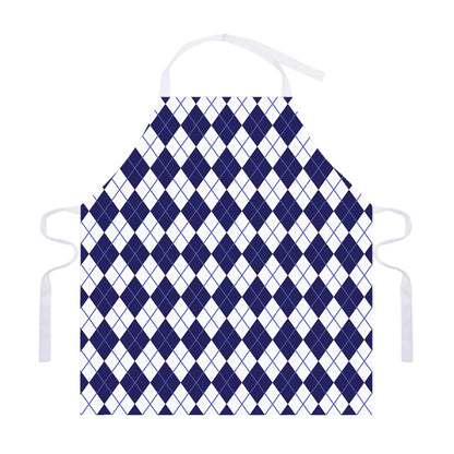 Navy Blue And White Argyle Pattern Print Adjustable Apron