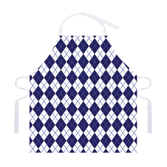 Navy Blue And White Argyle Pattern Print Adjustable Apron