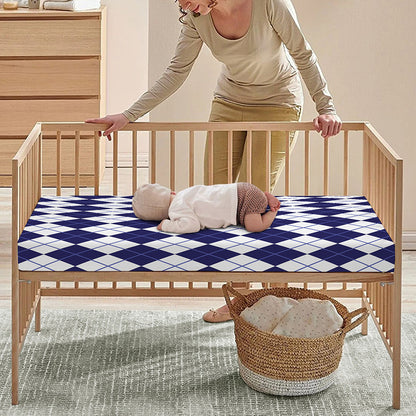 Navy Blue And White Argyle Pattern Print Baby Crib Sheet