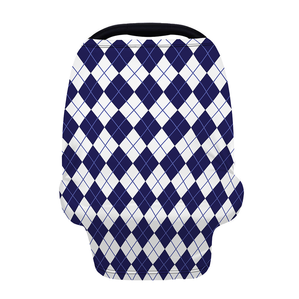Navy Blue And White Argyle Pattern Print Baby Seat Cover