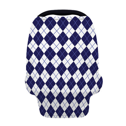 Navy Blue And White Argyle Pattern Print Baby Seat Cover