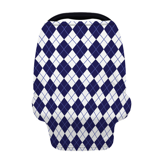 Navy Blue And White Argyle Pattern Print Baby Seat Cover