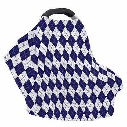 Navy Blue And White Argyle Pattern Print Baby Seat Cover