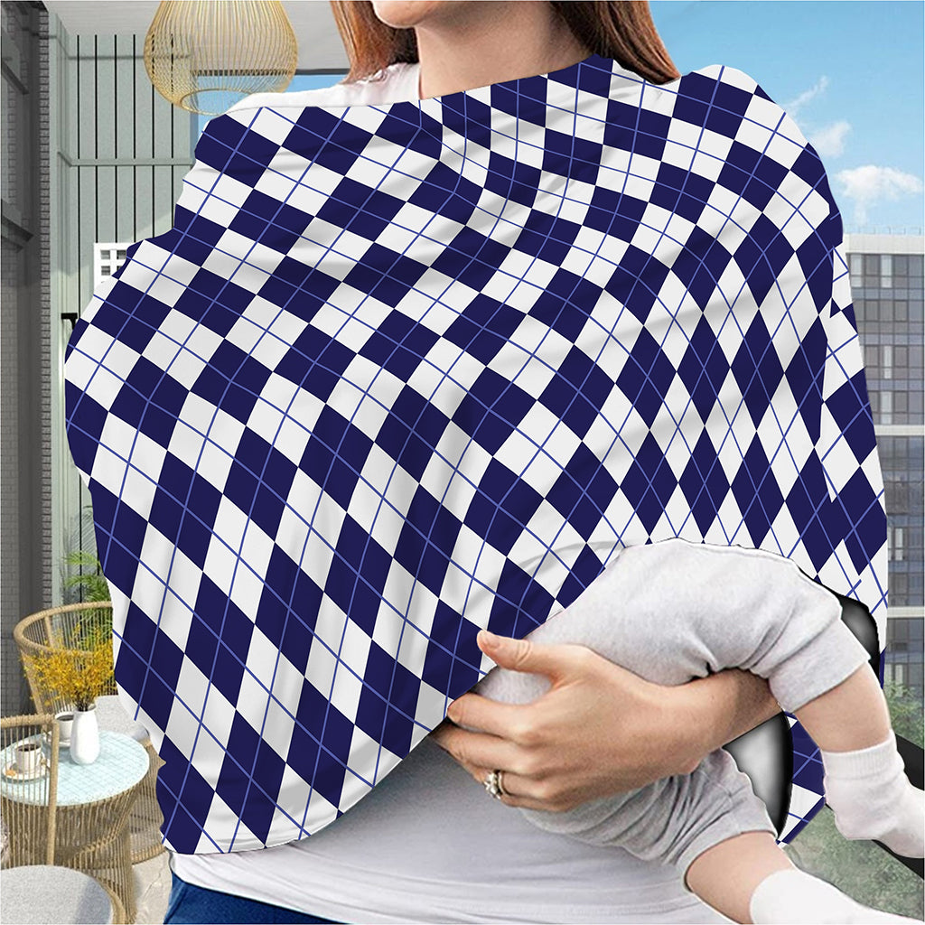 Navy Blue And White Argyle Pattern Print Baby Seat Cover