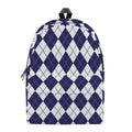 Navy Blue And White Argyle Pattern Print School Backpack