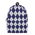 Navy Blue And White Argyle Pattern Print Backpack