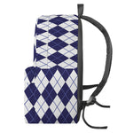 Navy Blue And White Argyle Pattern Print Backpack