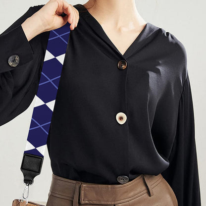Navy Blue And White Argyle Pattern Print Bag Strap